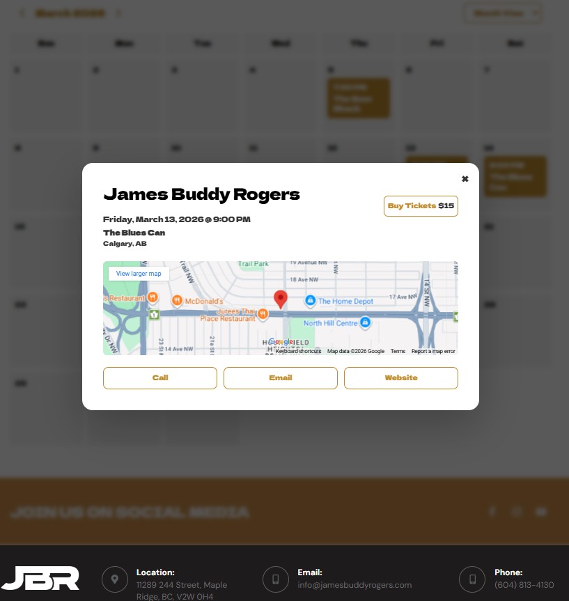 GigGrid event details popup screen